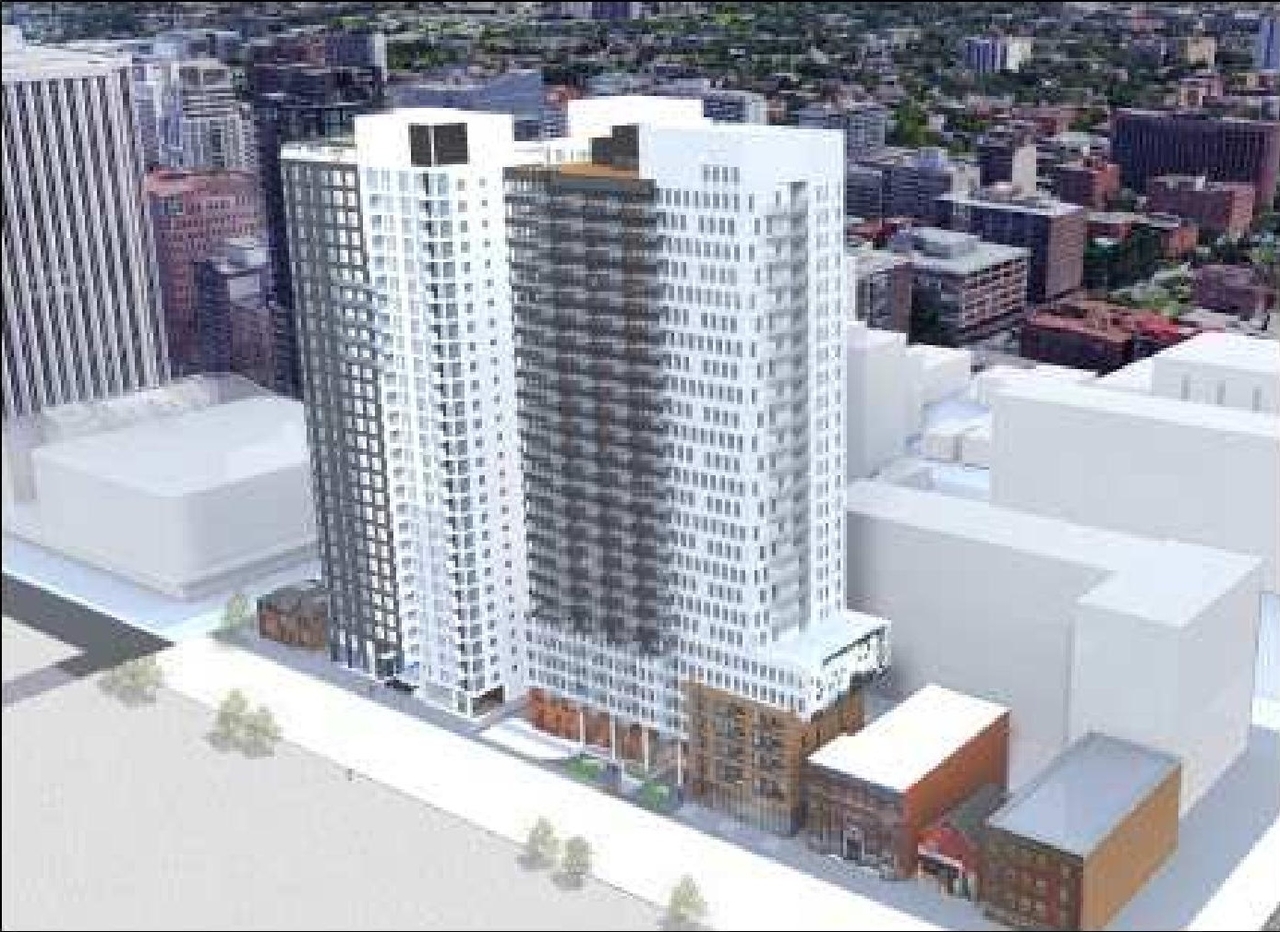 Rendering of building from page 4 of the file '2023-04-26 - Design Brief - D02-02-23-0013'