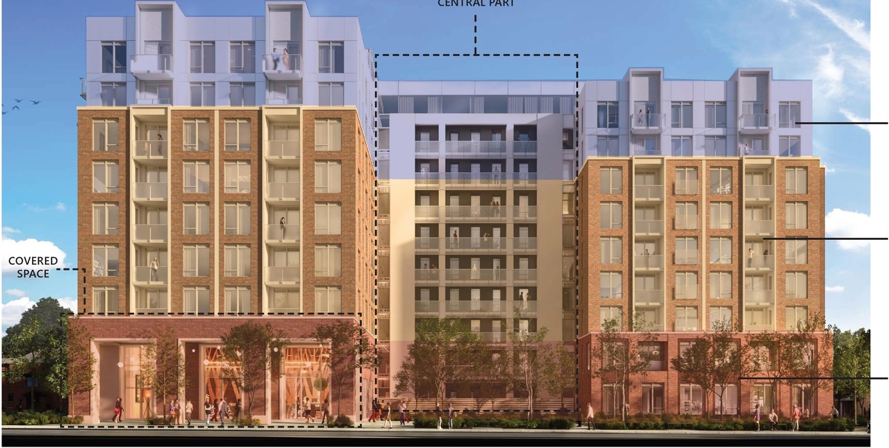 Rendering of building from page 22 of the file '2023-09-28 - Design Brief - D02-02-23-0020 (2)'