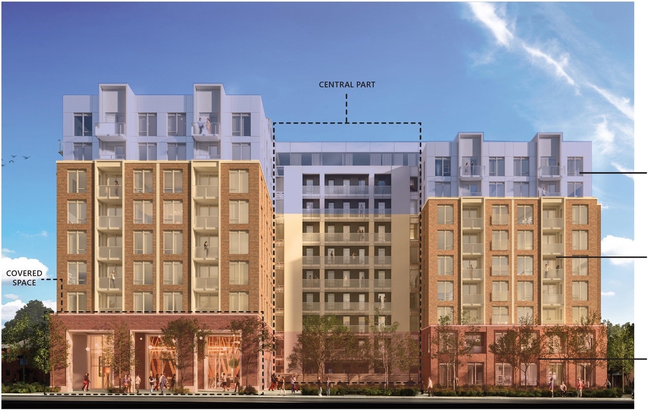 Rendering of building from page 22 of the file '2023-09-28 - Design Brief - D02-02-23-0020'