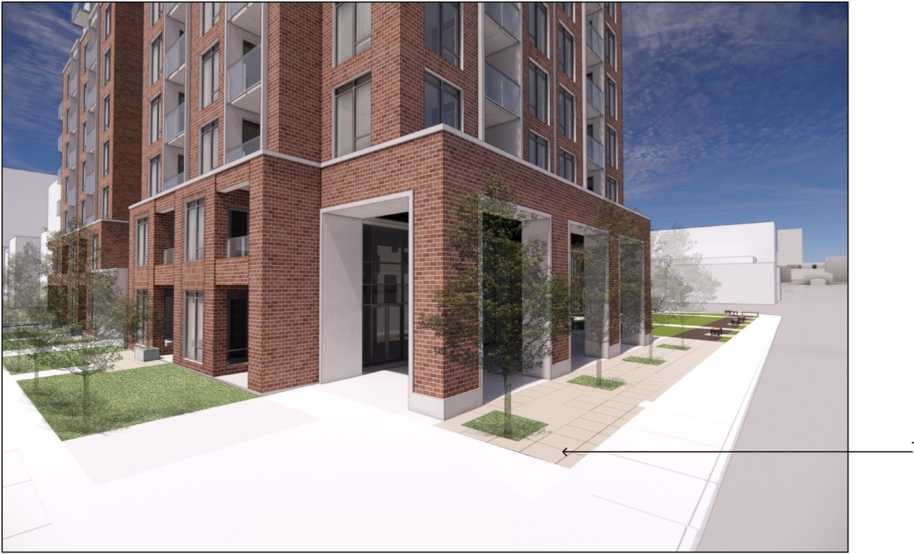 Rendering of building from page 29 of the file '2023-09-28 - Design Brief - D02-02-23-0020'