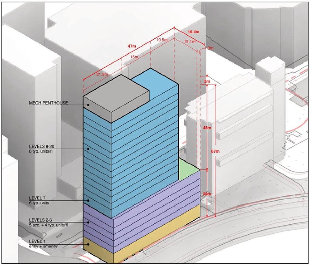 Rendering of building from page 17 of the file '2023-03-28 - Urban Design Brief - D02-02-23-0022'