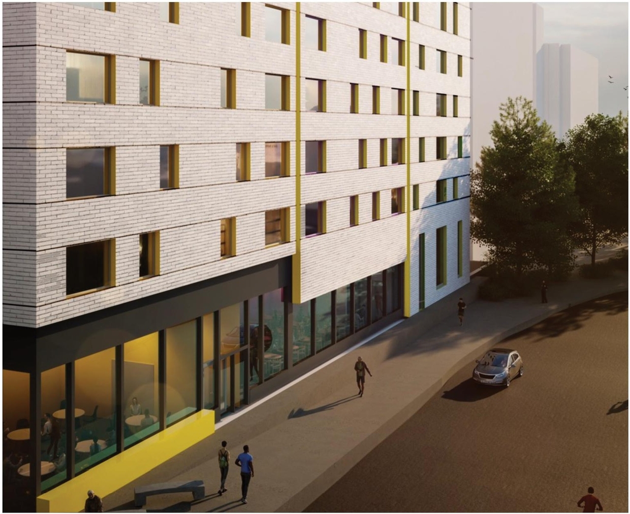 Rendering of building from page 28 of the file '2023-03-28 - Urban Design Brief - D02-02-23-0022'