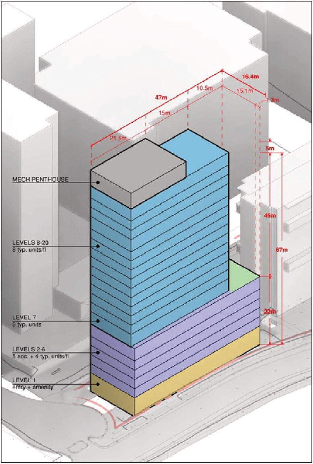 Rendering of building from page 38 of the file '2023-03-28 - Urban Design Brief - D02-02-23-0022'