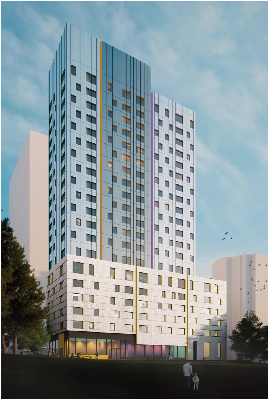 Rendering of building from page 38 of the file '2023-03-28 - Urban Design Brief - D02-02-23-0022'