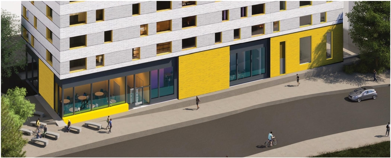Rendering of building from page 39 of the file '2023-03-28 - Urban Design Brief - D02-02-23-0022'