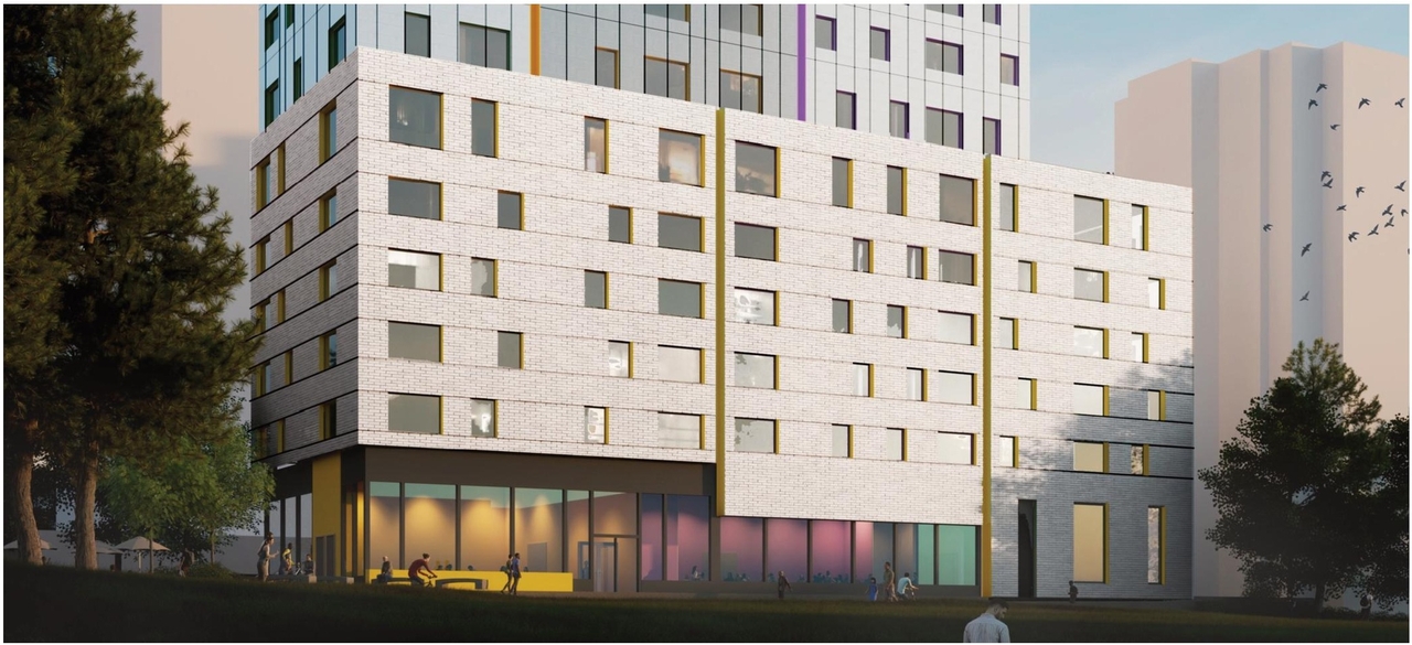 Rendering of building from page 39 of the file '2023-03-28 - Urban Design Brief - D02-02-23-0022'
