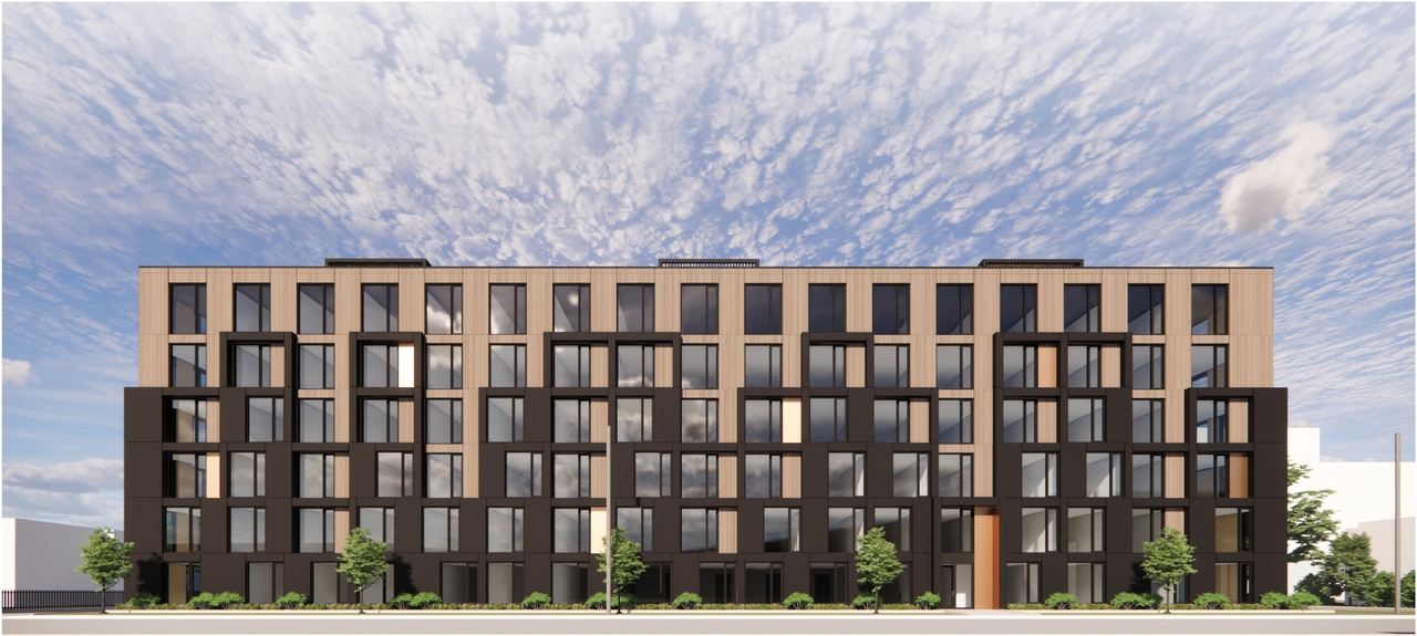 Rendering of building from page 4 of the file '2023-05-01 - Design Brief - D02-02-23-0031'
