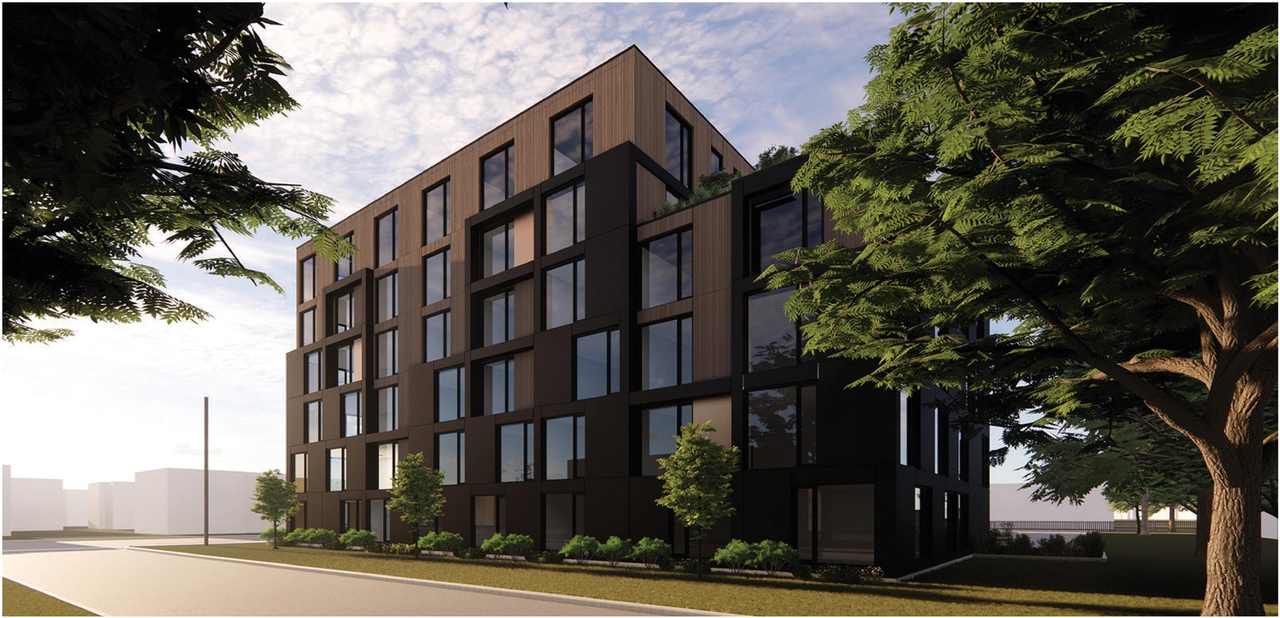Rendering of building from page 7 of the file '2023-05-01 - Design Brief - D02-02-23-0031'