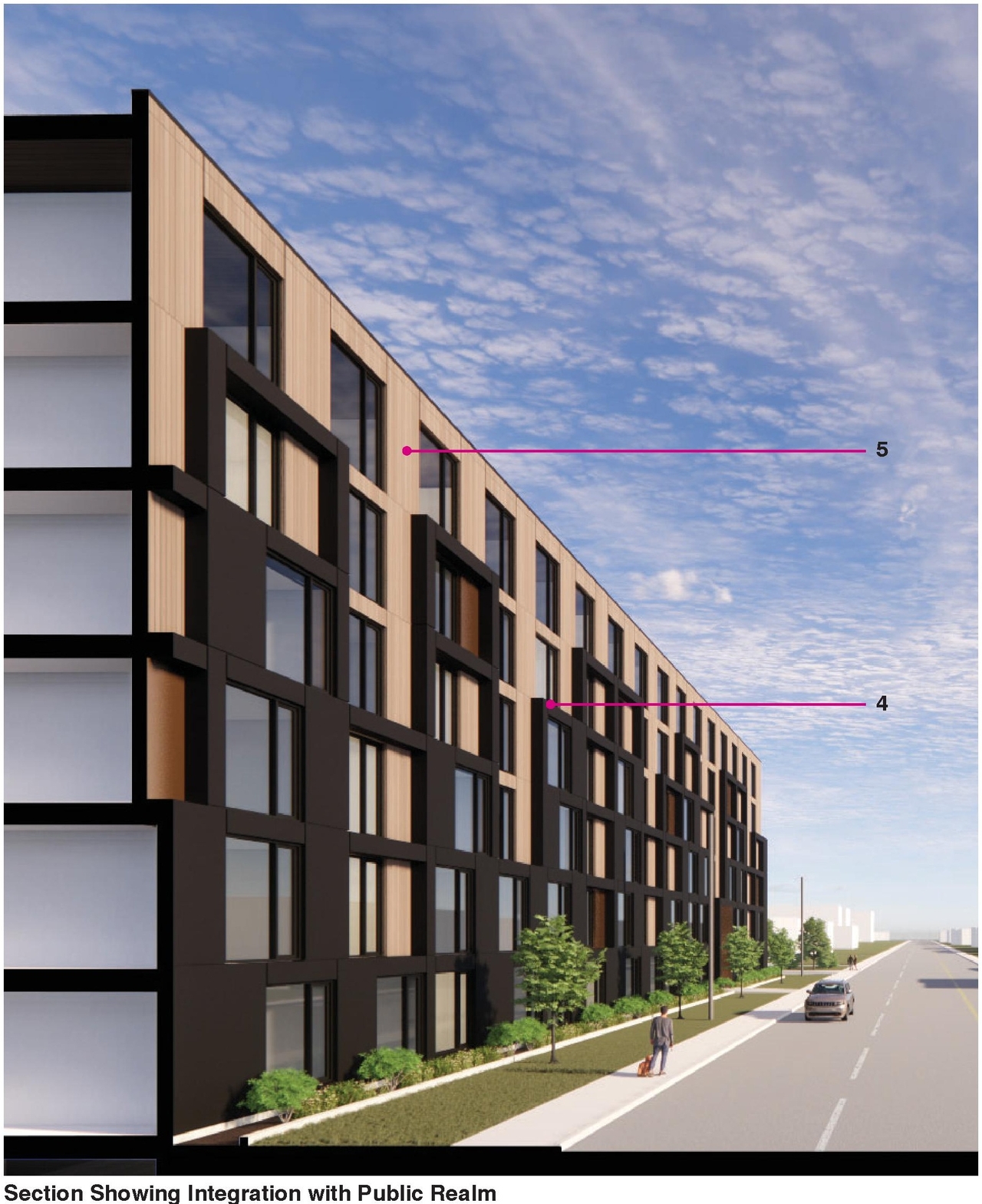 Rendering of building from page 10 of the file '2023-05-01 - Design Brief - D02-02-23-0031'
