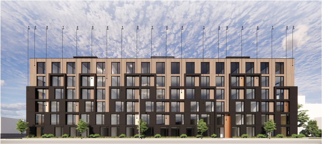 Rendering of building from page 11 of the file '2023-05-01 - Design Brief - D02-02-23-0031'
