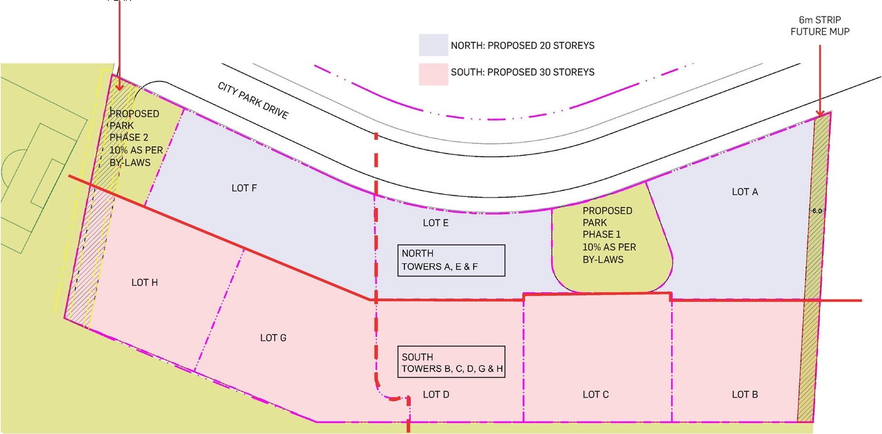 Construction site plan for project from page 12 of the file '2023-06-20 - City Park revised design brief - D02-02-23-0033'