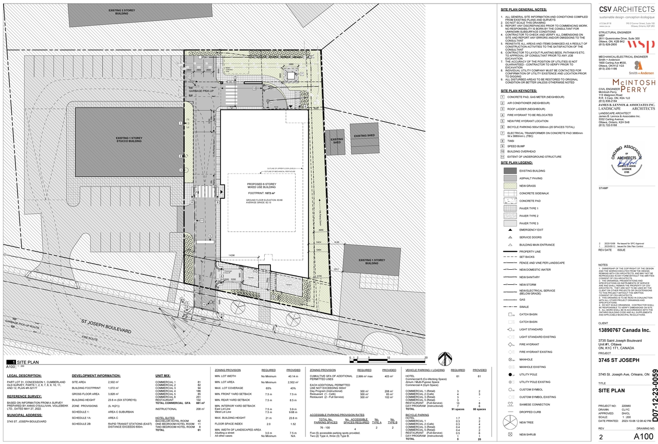 Construction site plan for project from page 1 of the file '2023-10-23 - Site Plan and Floor Plans - D02-02-23-0039'