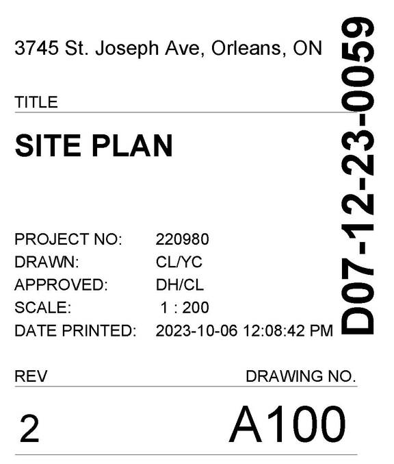 Construction site plan for project from page 1 of the file '2023-10-23 - Site Plan and Floor Plans - D02-02-23-0039'
