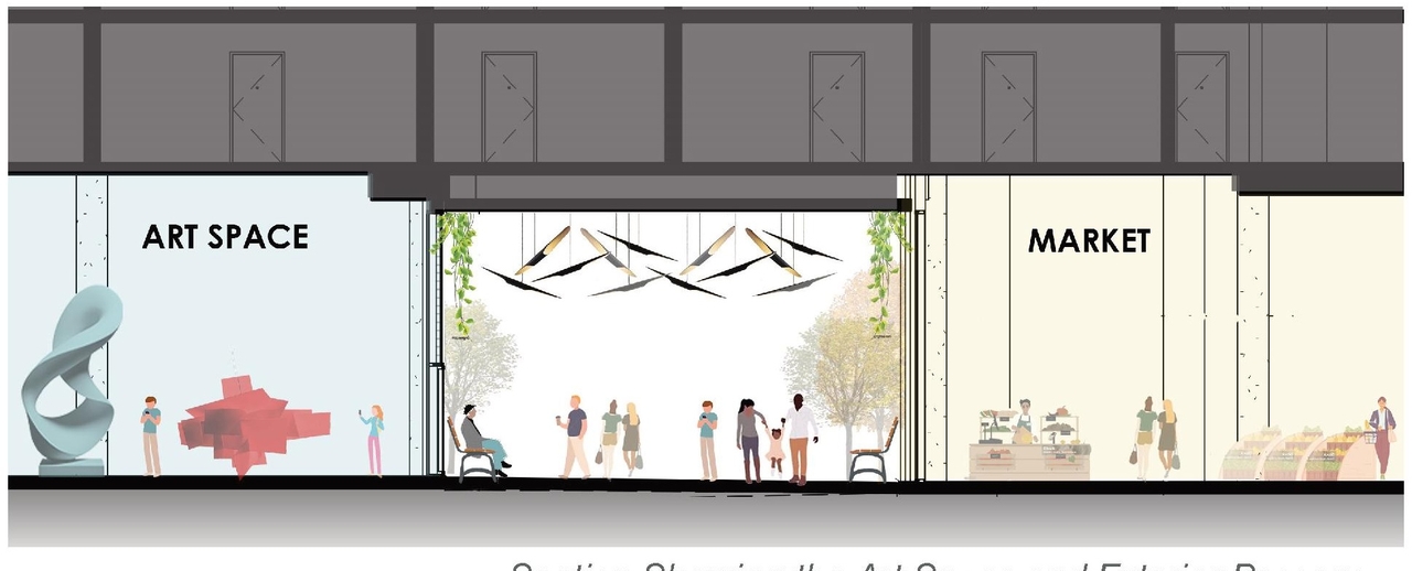 Rendering of building from page 11 of the file '2024-03-21 - Design Brief - D02-02-23-0042'
