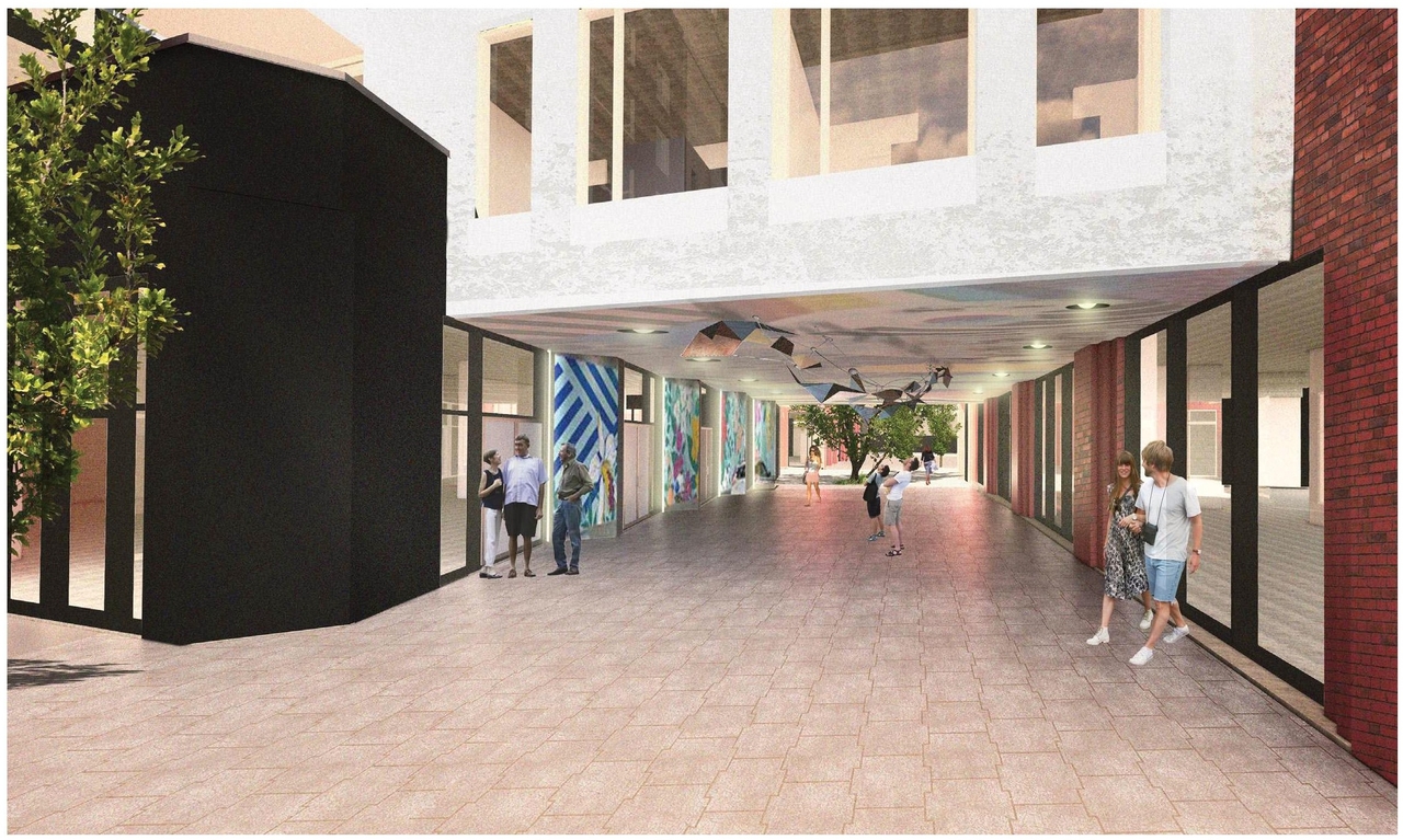 Rendering of building from page 11 of the file '2024-03-21 - Design Brief - D02-02-23-0042'