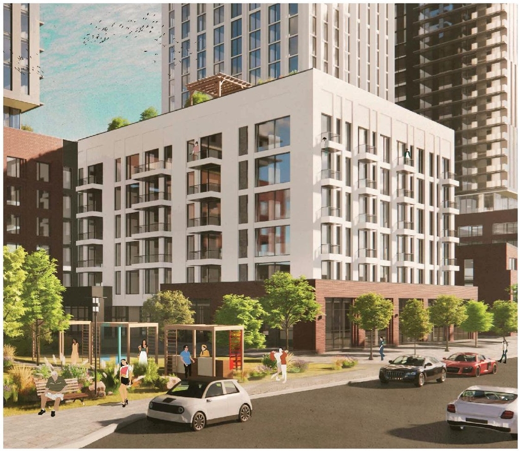 Rendering of building from page 13 of the file '2024-03-21 - Design Brief - D02-02-23-0042'