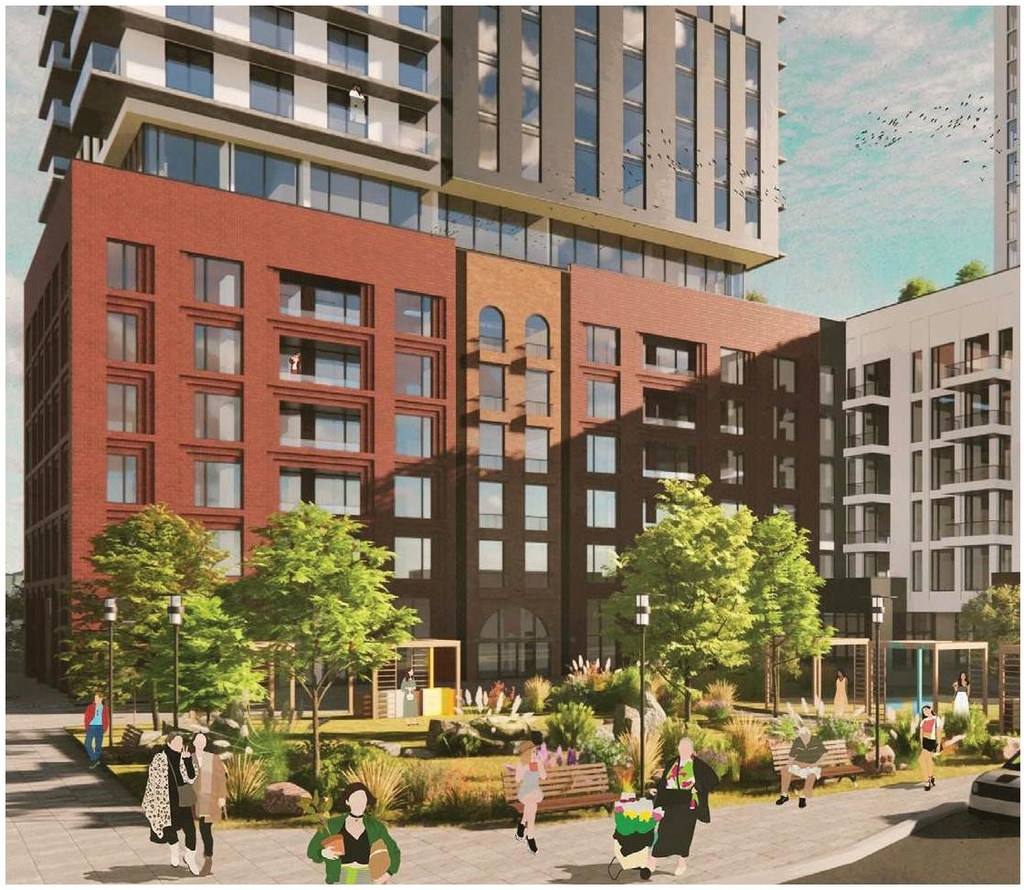 Rendering of building from page 13 of the file '2024-03-21 - Design Brief - D02-02-23-0042'