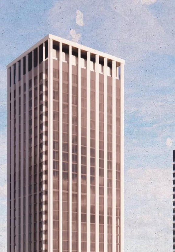 Rendering of building from page 19 of the file '2024-03-21 - Design Brief - D02-02-23-0042'
