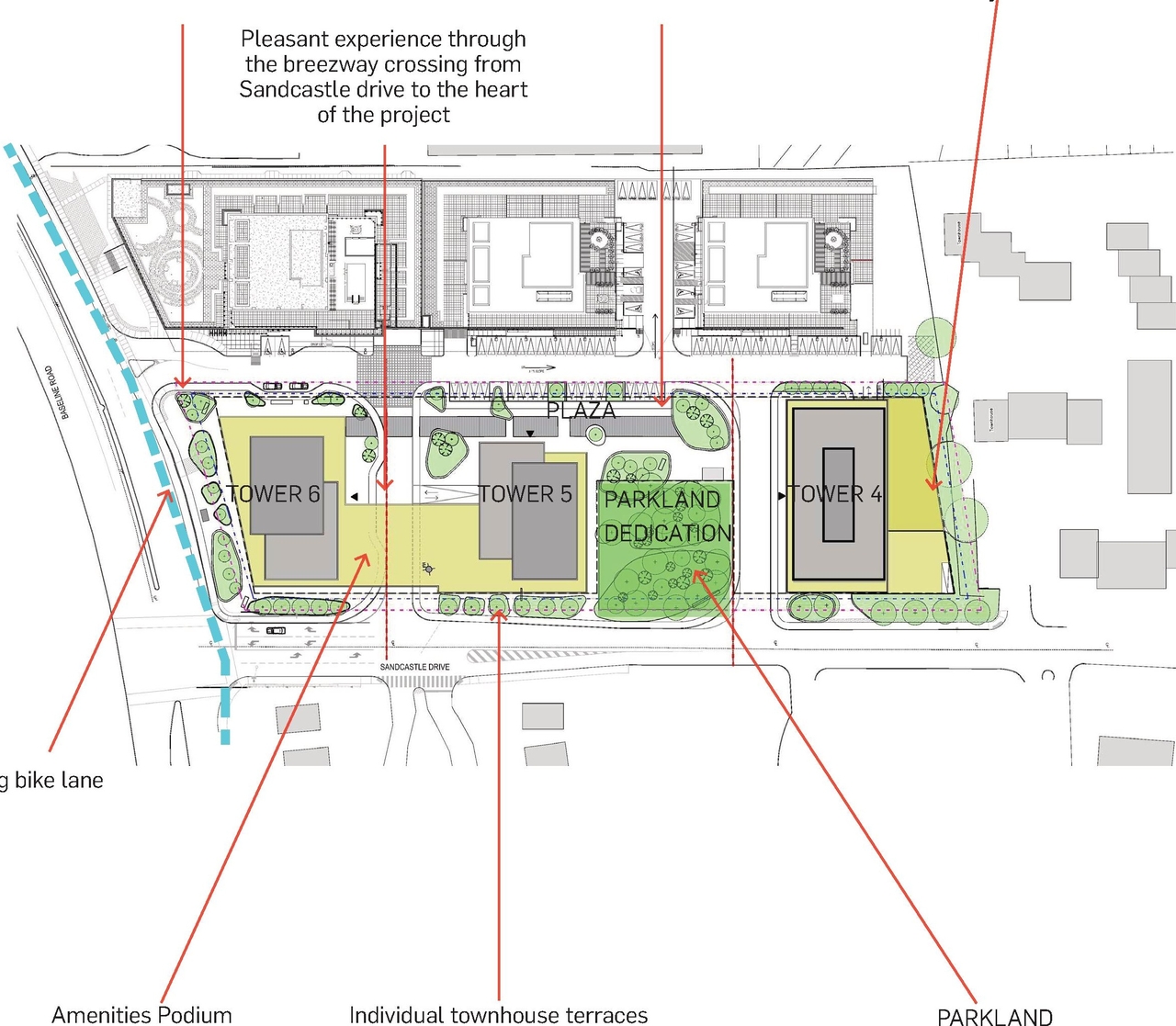 Construction site plan for project from page 21 of the file '2023-06-12 - Urban Design Brief - D02-02-23-0046'