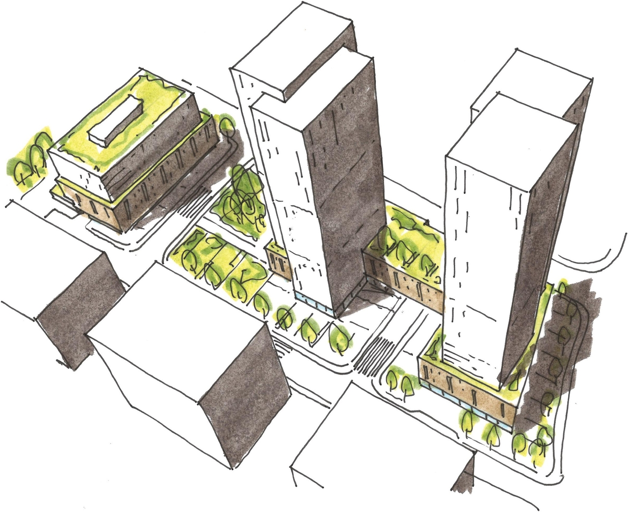 Rendering of building from page 53 of the file '2023-06-12 - Urban Design Brief - D02-02-23-0046'