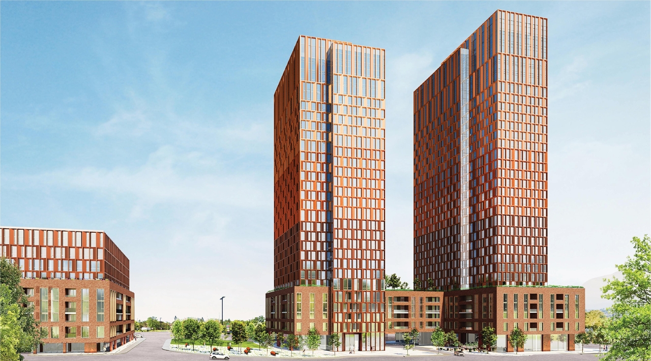 Rendering of building from page 57 of the file '2023-06-12 - Urban Design Brief - D02-02-23-0046'