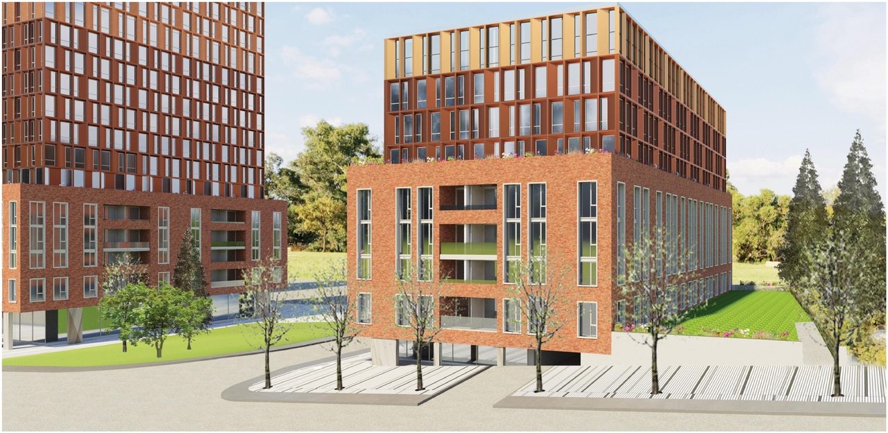 Rendering of building from page 60 of the file '2023-06-12 - Urban Design Brief - D02-02-23-0046'