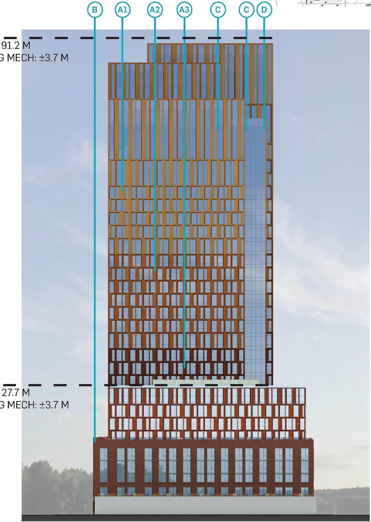 Rendering of building from page 64 of the file '2023-06-12 - Urban Design Brief - D02-02-23-0046'