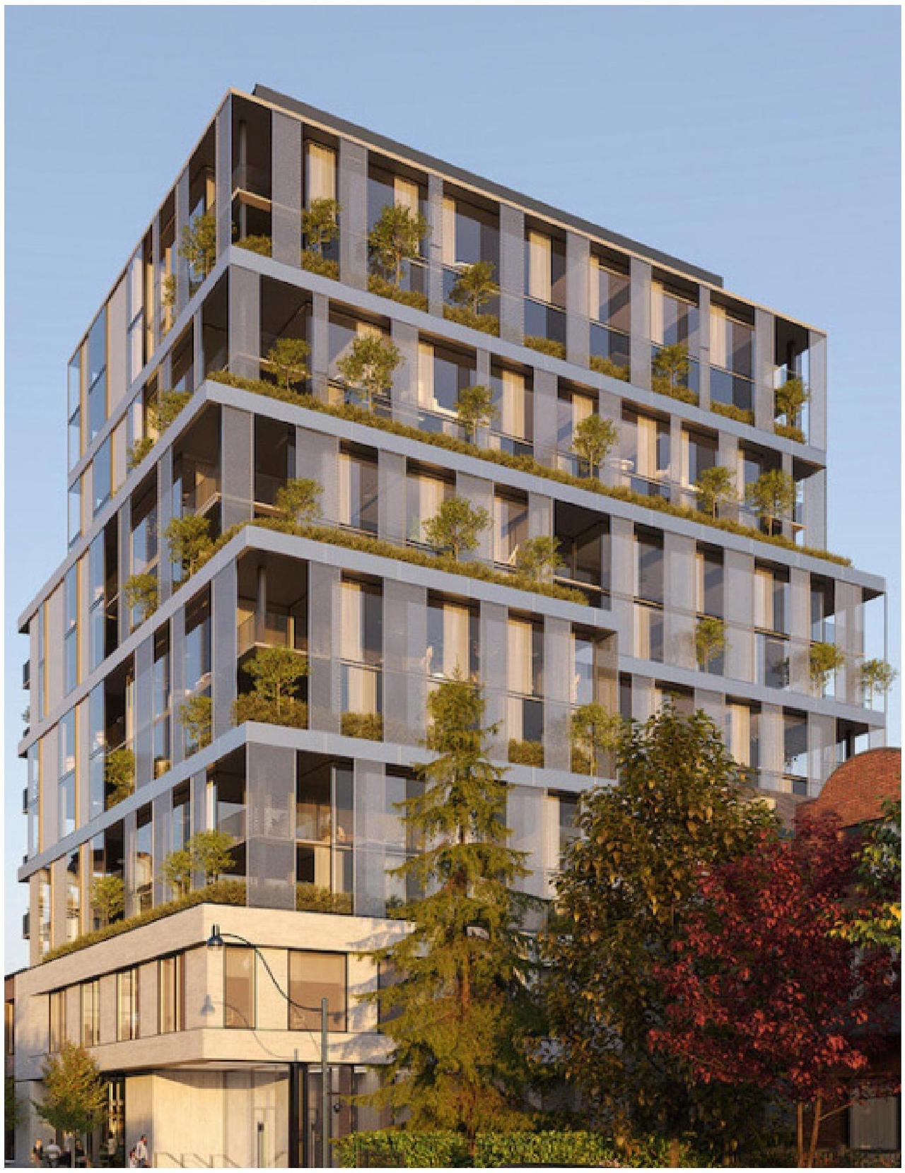 Rendering of building from page 28 of the file '2024-08-30 - Design Brief - D02-02-23-0046'