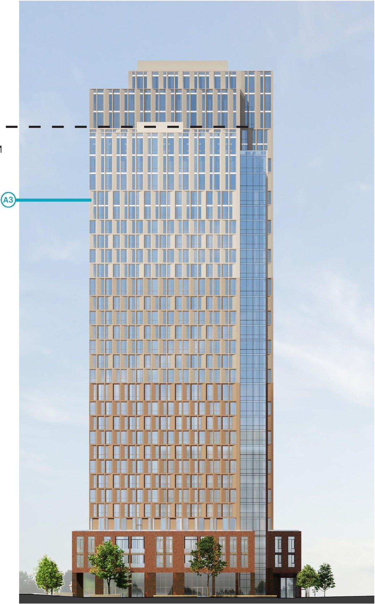Rendering of building from page 66 of the file '2024-08-30 - Design Brief - D02-02-23-0046'