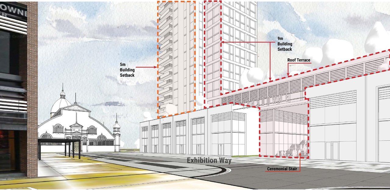 Rendering of building from page 28 of the file '2023-10-06 - UDRP Package (Review 2 of 2) - D01-01-23-0009, D02-02-23-0047'