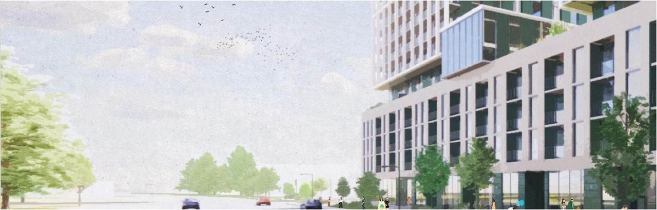 Rendering of building from page 1 of the file '2023-06-27 - Design Brief - D02-02-23-0051'