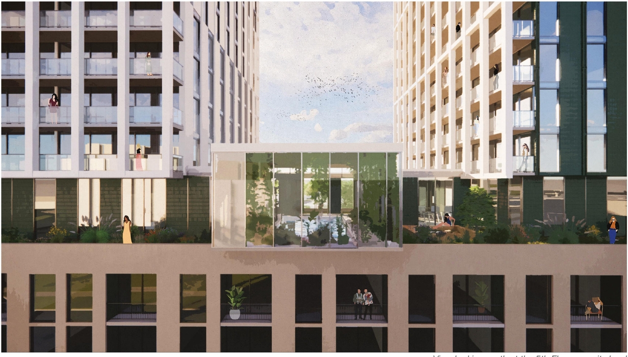 Rendering of building from page 4 of the file '2023-06-27 - Design Brief - D02-02-23-0051'