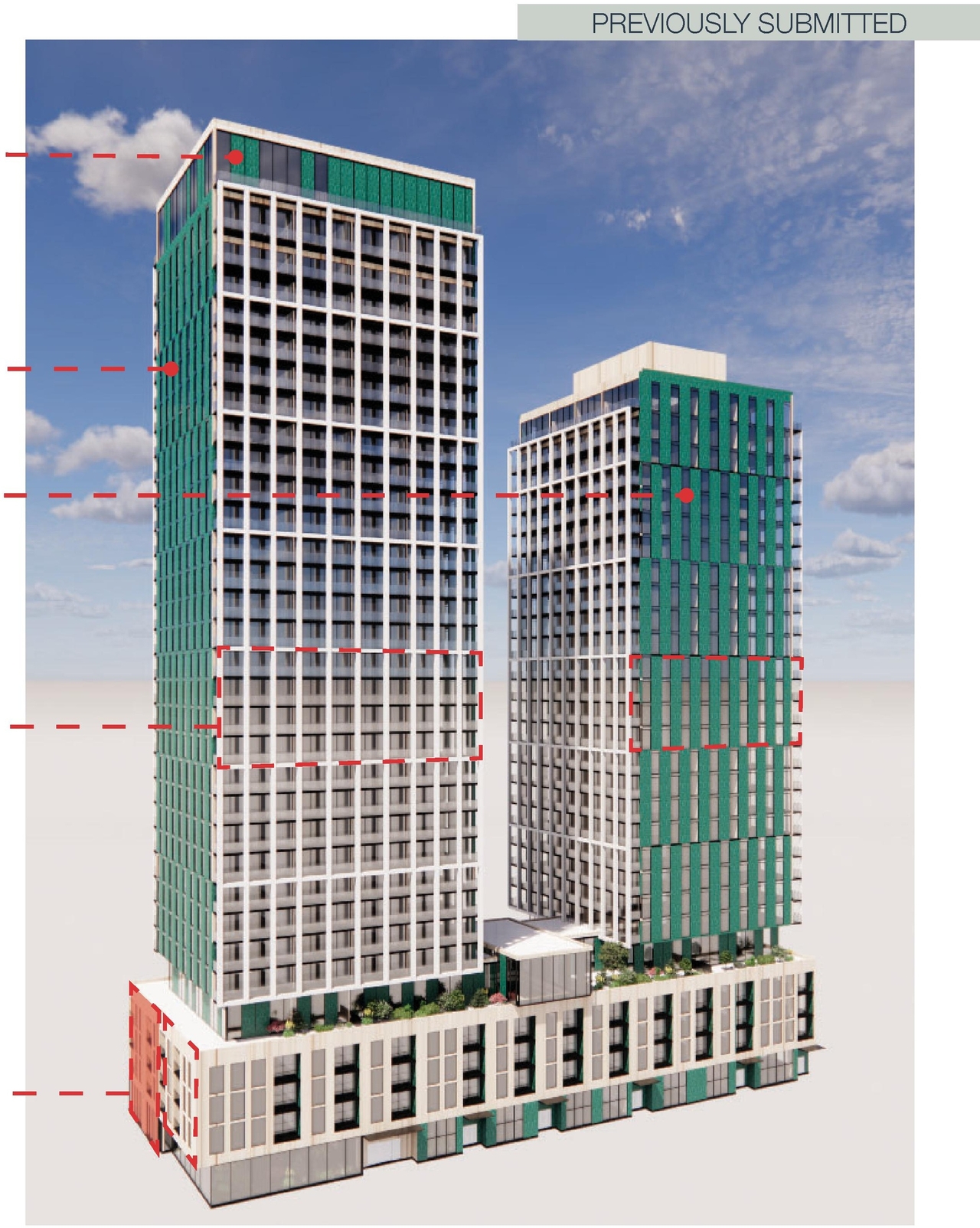 Rendering of building from page 6 of the file '2024-10-25 - Design Brief - D02-02-23-0051'