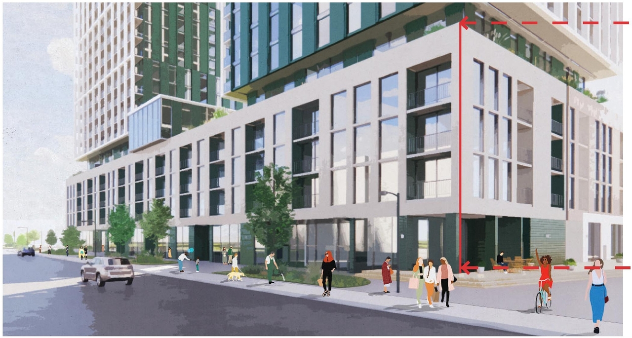 Rendering of building from page 15 of the file '2024-10-25 - Design Brief - D02-02-23-0051'