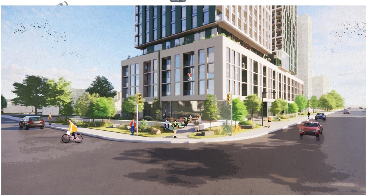 Rendering of building from page 17 of the file '2024-10-25 - Design Brief - D02-02-23-0051'