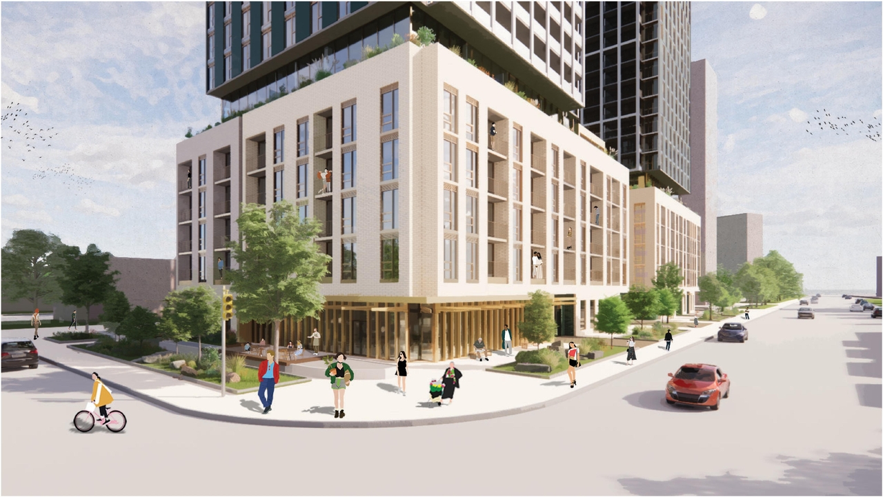 Rendering of building from page 31 of the file '2024-10-25 - Design Brief - D02-02-23-0051'