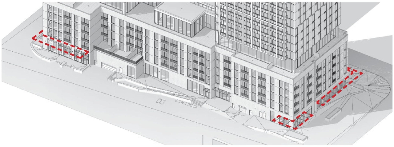 Rendering of building from page 36 of the file '2024-10-25 - Design Brief - D02-02-23-0051'