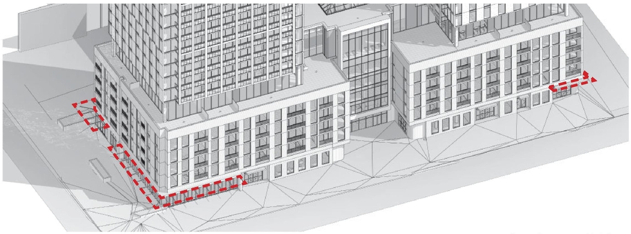 Rendering of building from page 36 of the file '2024-10-25 - Design Brief - D02-02-23-0051'