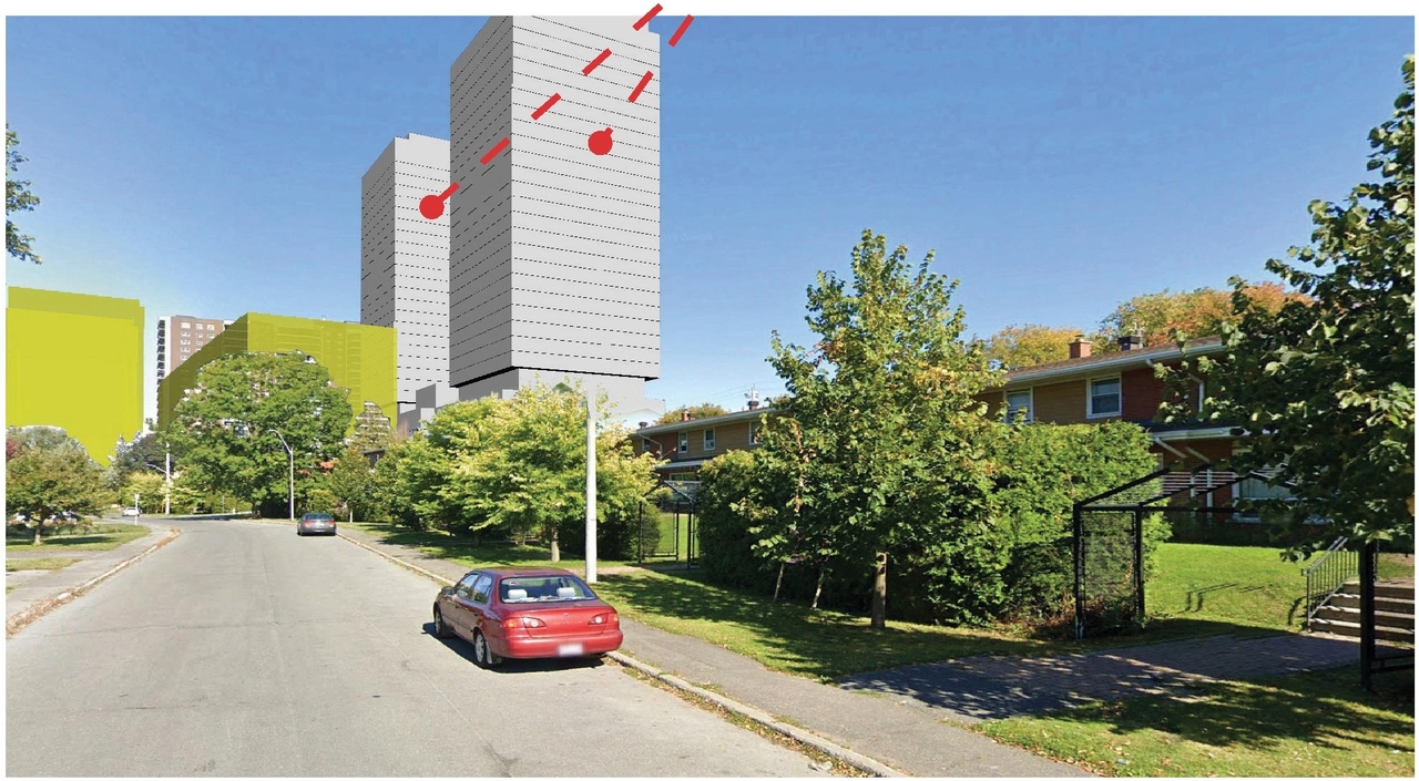Rendering of building from page 37 of the file '2024-10-25 - Design Brief - D02-02-23-0051'