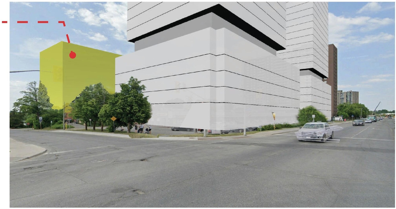 Rendering of building from page 37 of the file '2024-10-25 - Design Brief - D02-02-23-0051'