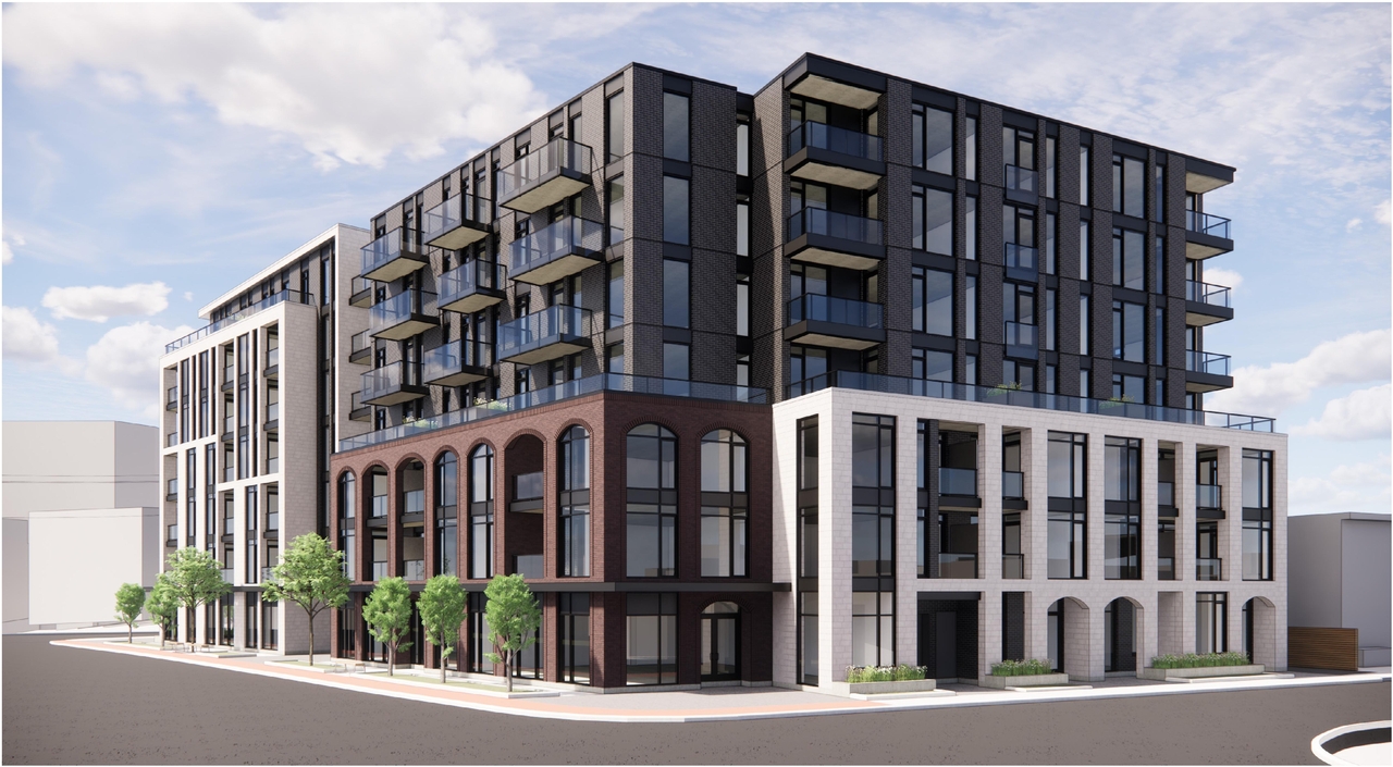 Rendering of building from page 5 of the file '2024-07-12 - Design Brief - D02-02-23-0052'