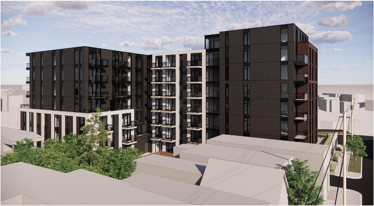Rendering of building from page 7 of the file '2024-07-12 - Design Brief - D02-02-23-0052'