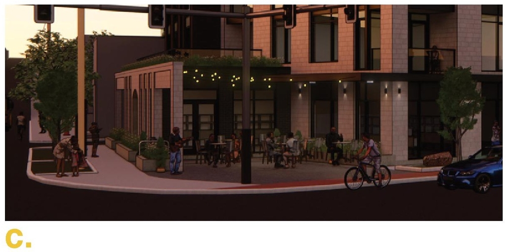 Rendering of building from page 10 of the file '2024-07-12 - Design Brief - D02-02-23-0052'