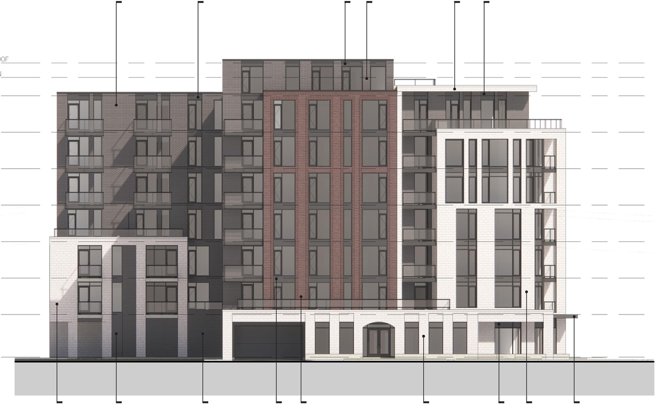 Rendering of building from page 17 of the file '2024-07-12 - Design Brief - D02-02-23-0052'