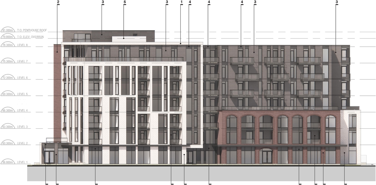 Rendering of building from page 18 of the file '2024-07-12 - Design Brief - D02-02-23-0052'