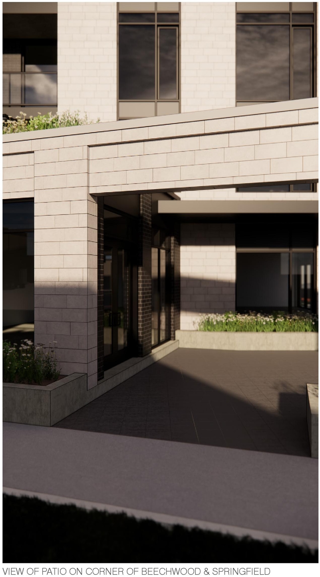 Rendering of building from page 21 of the file '2024-07-12 - Design Brief - D02-02-23-0052'