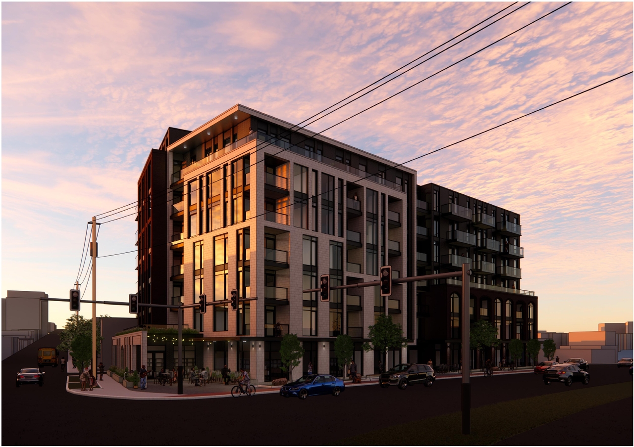 Rendering of building from page 22 of the file '2024-07-12 - Design Brief - D02-02-23-0052'