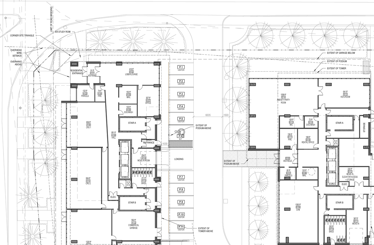 Construction site plan for project from page 3 of the file '2024-07-23 - Parking & Floor Plans - D02-02-23-0056'