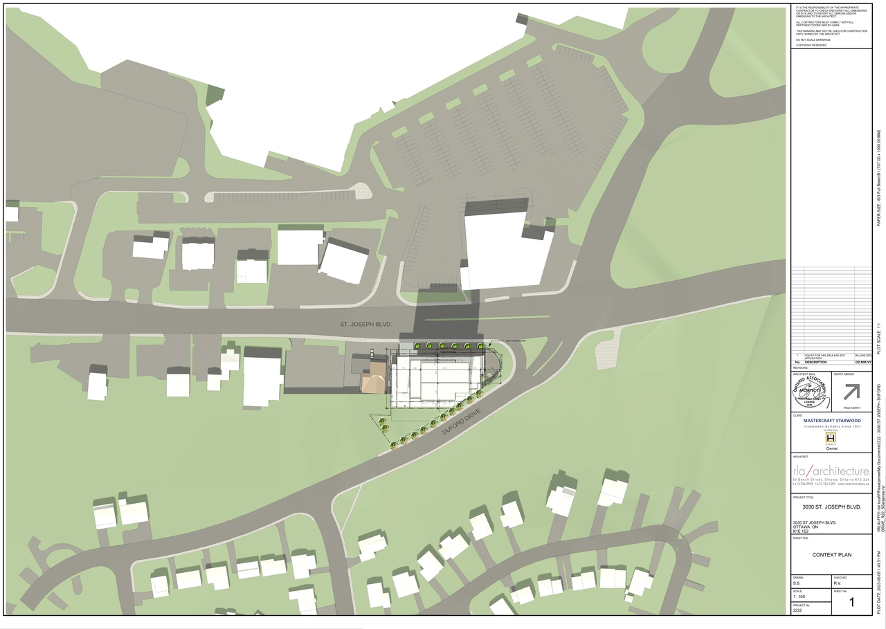 Construction site plan for project from page 1 of the file '2023-06-16 - Context, Site, Floor, Elevation, Sections, 3D Views, Sunshade,Plans - D02-02-23-0057'