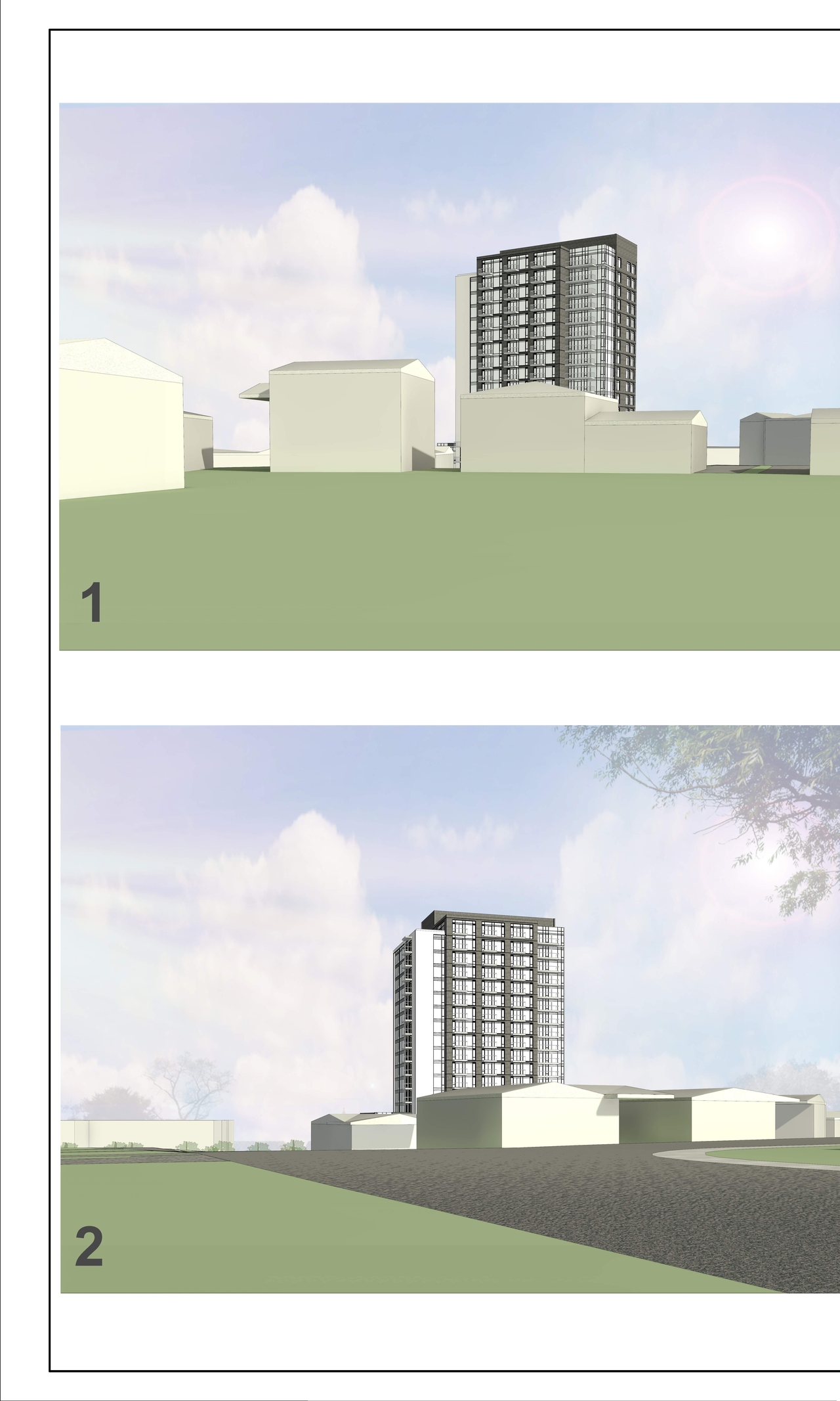 Rendering of building from page 11 of the file '2023-06-16 - Context, Site, Floor, Elevation, Sections, 3D Views, Sunshade,Plans - D02-02-23-0057'